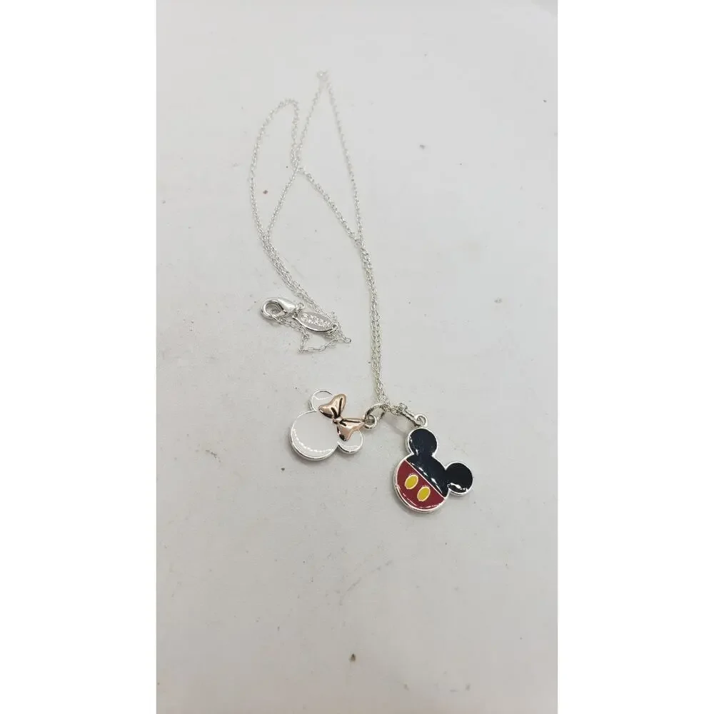 Disney Mickey Mouse & Minnie Mouse Necklace Silverplate Made for Each Other - Picture 2 of 7